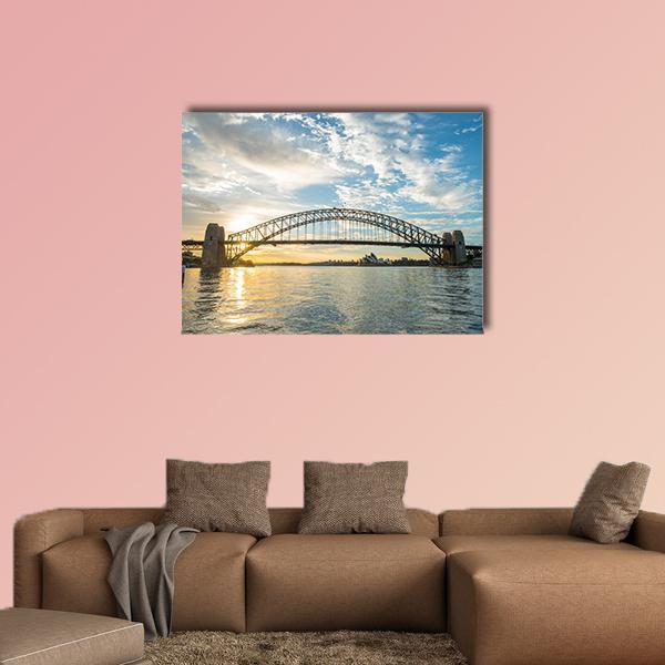 Sunrise From Sydney Harbor Bridge Canvas Wall Art-1 Piece-Gallery Wrap-48" x 32"-Tiaracle
