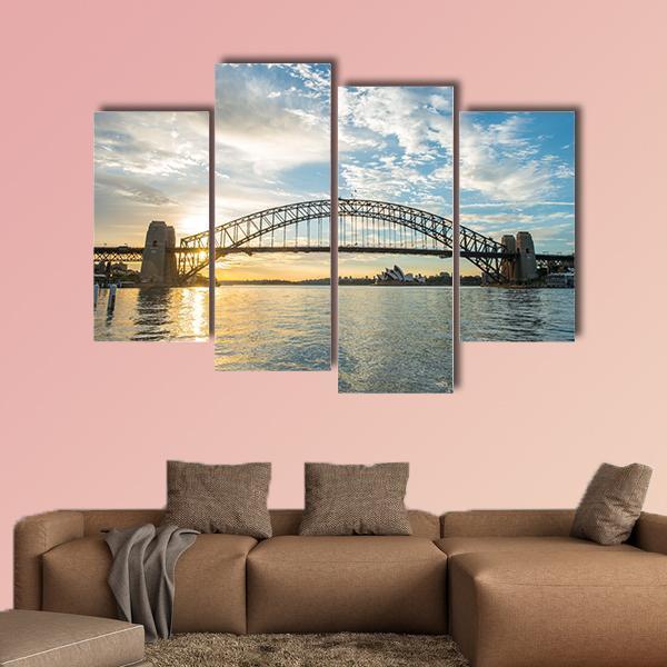Sunrise From Sydney Harbor Bridge Canvas Wall Art-4 Pop-Gallery Wrap-50" x 32"-Tiaracle