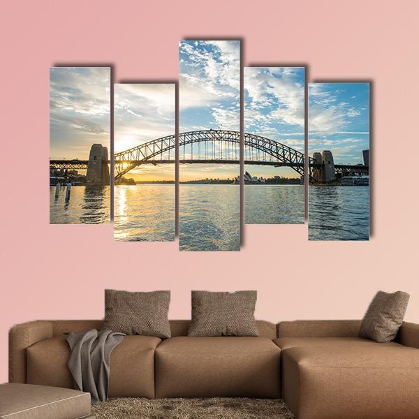 Sunrise From Sydney Harbor Bridge Canvas Wall Art-5 Pop-Gallery Wrap-47" x 32"-Tiaracle