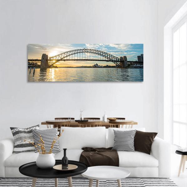 Sunrise From Sydney Harbor Bridge Panoramic Canvas Wall Art-1 Piece-36" x 12"-Tiaracle