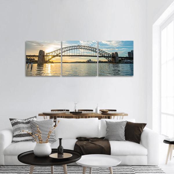 Sunrise From Sydney Harbor Bridge Panoramic Canvas Wall Art-3 Piece-25" x 08"-Tiaracle