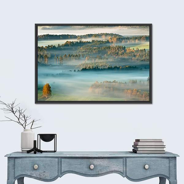 Sunrise In A Beautiful Mountain Of Czech-Saxony Switzerland Canvas Wall Art-1 Piece-Floating Frame-24" x 16"-Tiaracle