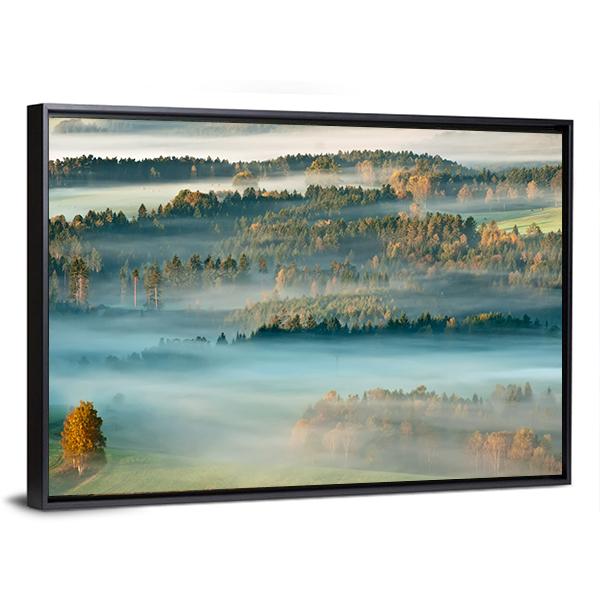 Sunrise In A Beautiful Mountain Of Czech-Saxony Switzerland Canvas Wall Art-3 Horizontal-Gallery Wrap-25" x 16"-Tiaracle