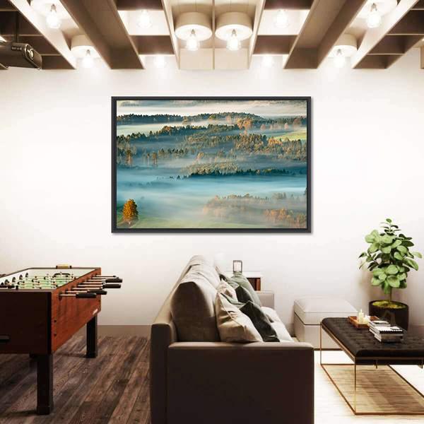Sunrise In A Beautiful Mountain Of Czech-Saxony Switzerland Canvas Wall Art-3 Horizontal-Gallery Wrap-25" x 16"-Tiaracle