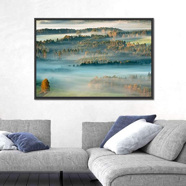 Sunrise In A Beautiful Mountain Of Czech-Saxony Switzerland Canvas Wall Art-3 Horizontal-Gallery Wrap-25" x 16"-Tiaracle