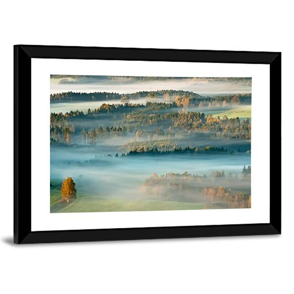 Sunrise In A Beautiful Mountain Of Czech-Saxony Switzerland Canvas Wall Art-3 Horizontal-Gallery Wrap-25" x 16"-Tiaracle