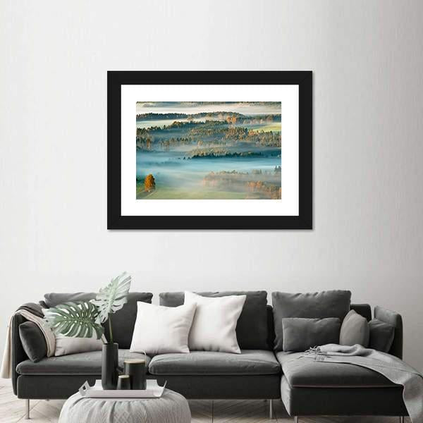 Sunrise In A Beautiful Mountain Of Czech-Saxony Switzerland Canvas Wall Art-3 Horizontal-Gallery Wrap-25" x 16"-Tiaracle