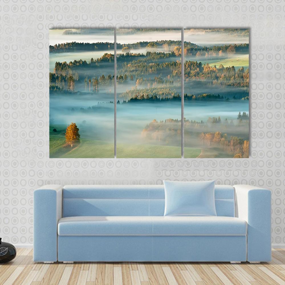 Sunrise In A Beautiful Mountain Of Czech-Saxony Switzerland Canvas Wall Art-3 Horizontal-Gallery Wrap-37" x 24"-Tiaracle