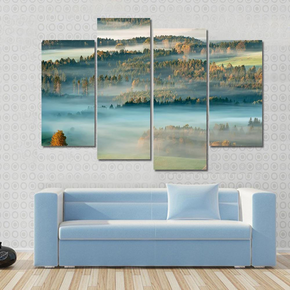 Sunrise In A Beautiful Mountain Of Czech-Saxony Switzerland Canvas Wall Art-4 Pop-Gallery Wrap-50" x 32"-Tiaracle