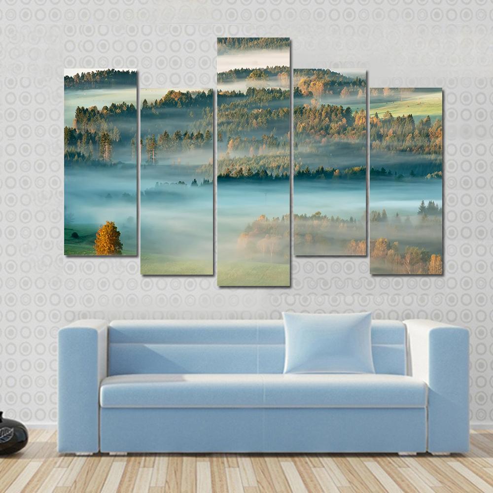 Sunrise In A Beautiful Mountain Of Czech-Saxony Switzerland Canvas Wall Art-5 Pop-Gallery Wrap-47" x 32"-Tiaracle