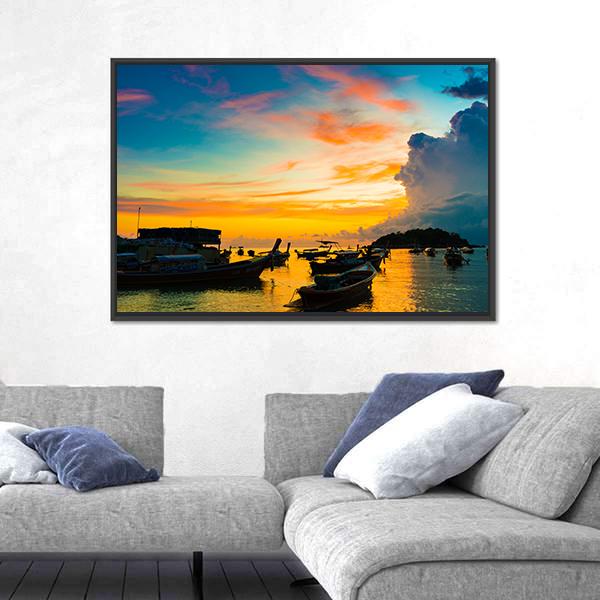 Sunrise in Andaman sea Panoramic Canvas Wall Art-1 Piece-36" x 12"-Tiaracle