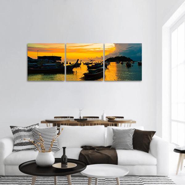 Sunrise in Andaman sea Panoramic Canvas Wall Art-3 Piece-25" x 08"-Tiaracle