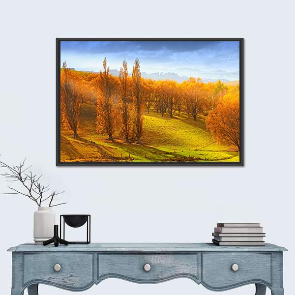 Sunrise In Autumn In New Zealand Canvas Wall Art-1 Piece-Floating Frame-24" x 16"-Tiaracle