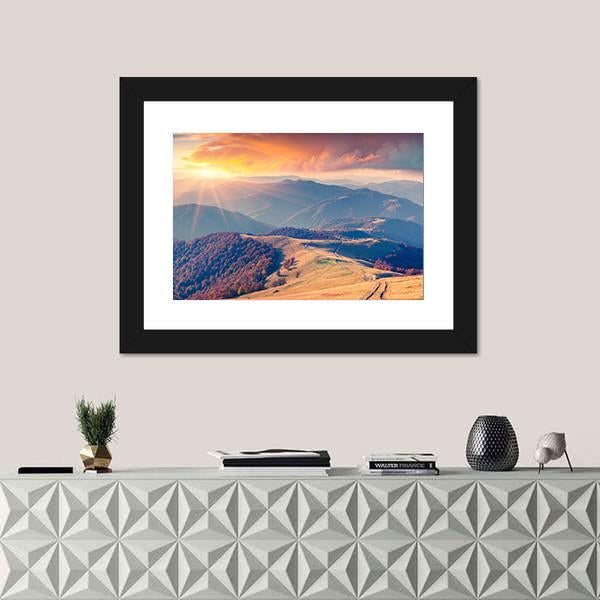 Sunrise In The Carpathian Mountains Ukraine Canvas Wall Art-1 Piece-Framed Print-20" x 16"-Tiaracle
