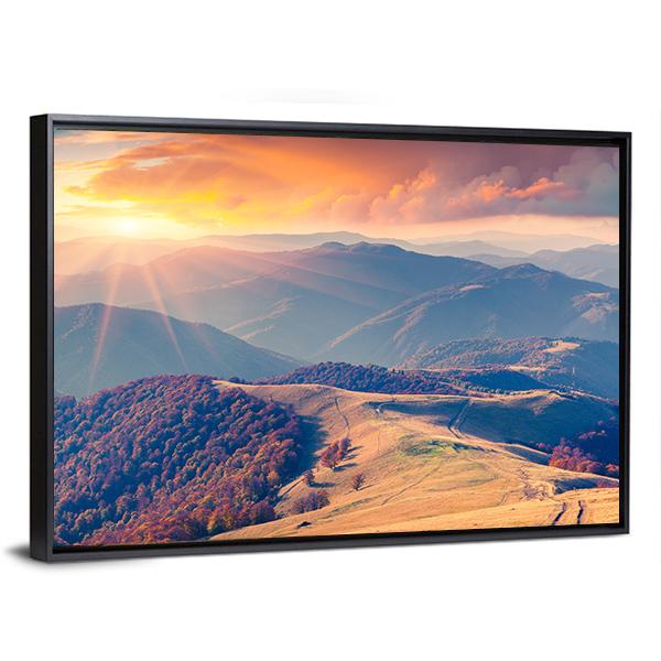 Sunrise In The Carpathian Mountains Ukraine Canvas Wall Art-3 Horizontal-Gallery Wrap-25" x 16"-Tiaracle