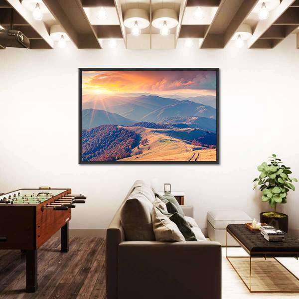 Sunrise In The Carpathian Mountains Ukraine Canvas Wall Art-3 Horizontal-Gallery Wrap-25" x 16"-Tiaracle