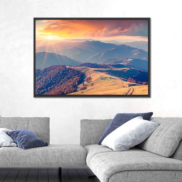 Sunrise In The Carpathian Mountains Ukraine Canvas Wall Art-3 Horizontal-Gallery Wrap-25" x 16"-Tiaracle