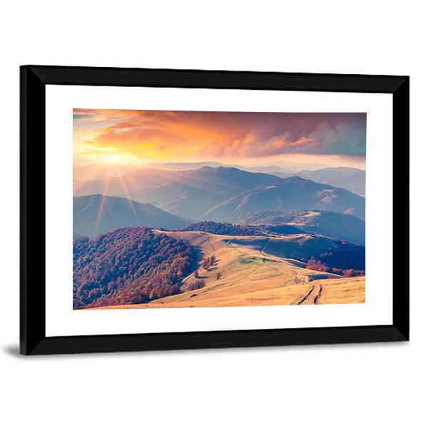 Sunrise In The Carpathian Mountains Ukraine Canvas Wall Art-3 Horizontal-Gallery Wrap-25" x 16"-Tiaracle