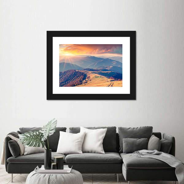 Sunrise In The Carpathian Mountains Ukraine Canvas Wall Art-3 Horizontal-Gallery Wrap-25" x 16"-Tiaracle