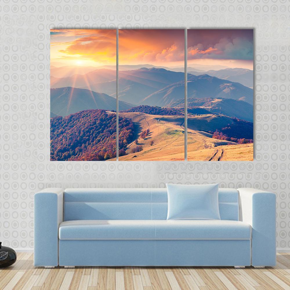 Sunrise In The Carpathian Mountains Ukraine Canvas Wall Art-3 Horizontal-Gallery Wrap-37" x 24"-Tiaracle