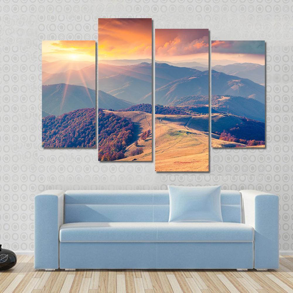 Sunrise In The Carpathian Mountains Ukraine Canvas Wall Art-4 Pop-Gallery Wrap-50" x 32"-Tiaracle