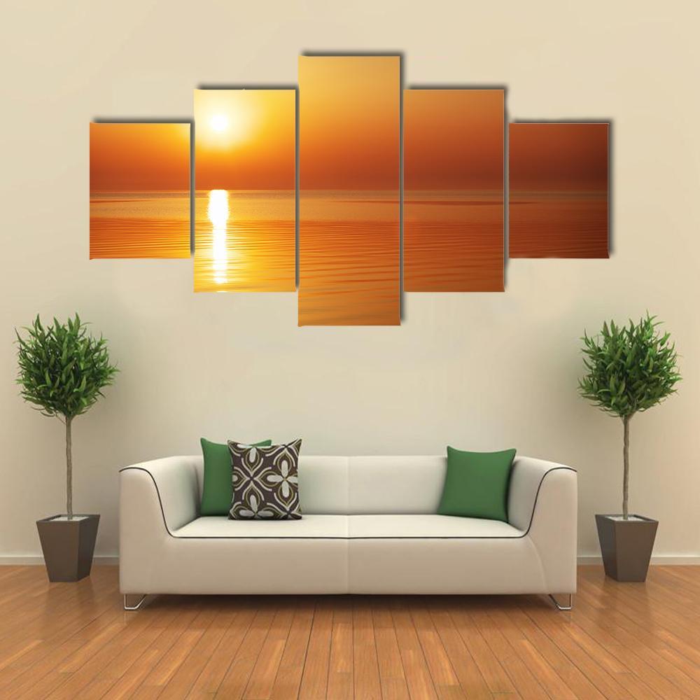 Sunrise In The Sea Canvas Wall Art-1 Piece-Gallery Wrap-48" x 32"-Tiaracle