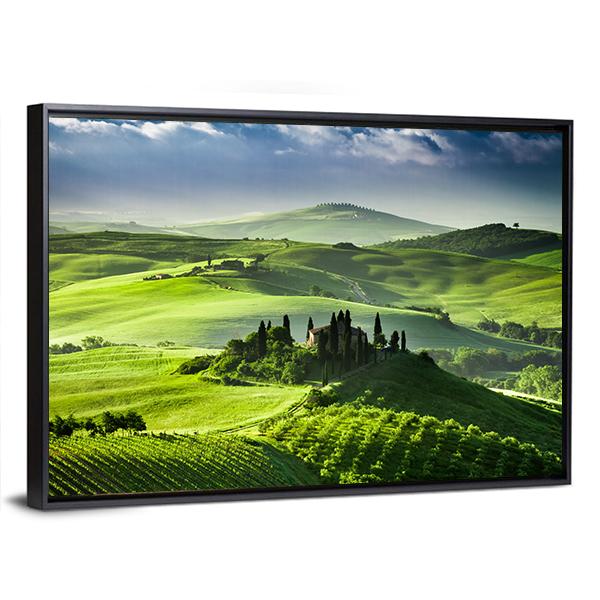 Sunrise In The Valley Of San Quirico D Orcia Canvas Wall Art-3 Horizontal-Gallery Wrap-25" x 16"-Tiaracle