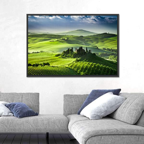 Sunrise In The Valley Of San Quirico D Orcia Canvas Wall Art-3 Horizontal-Gallery Wrap-25" x 16"-Tiaracle