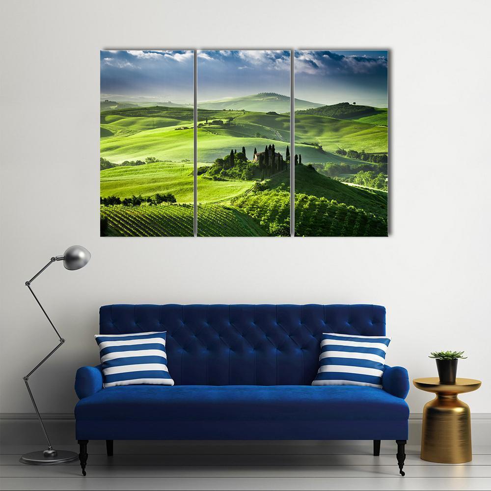 Sunrise In The Valley Of San Quirico D Orcia Canvas Wall Art-3 Horizontal-Gallery Wrap-37" x 24"-Tiaracle