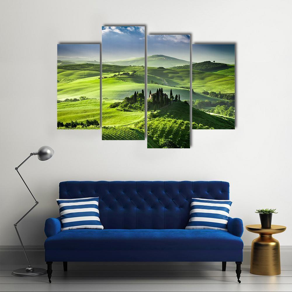 Sunrise In The Valley Of San Quirico D Orcia Canvas Wall Art-4 Pop-Gallery Wrap-50" x 32"-Tiaracle