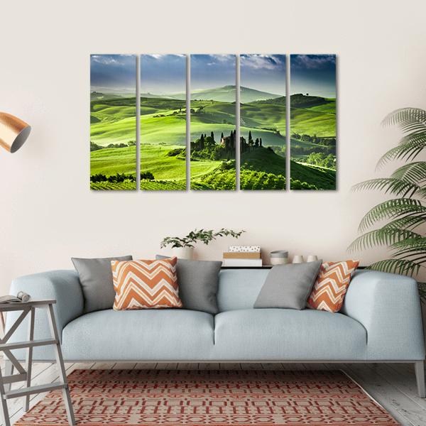 Sunrise In The Valley Of San Quirico D Orcia Canvas Wall Art-5 Horizontal-Gallery Wrap-22" x 12"-Tiaracle