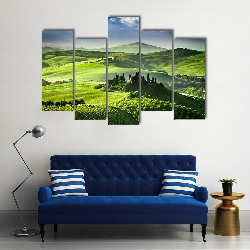 Sunrise In The Valley Of San Quirico D Orcia Canvas Wall Art-5 Pop-Gallery Wrap-47" x 32"-Tiaracle