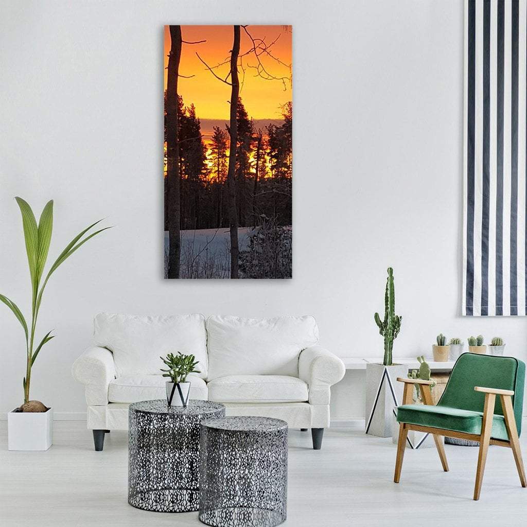 Sunrise In Winter Forest Vertical Canvas Wall Art-1 Vertical-Gallery Wrap-12" x 24"-Tiaracle