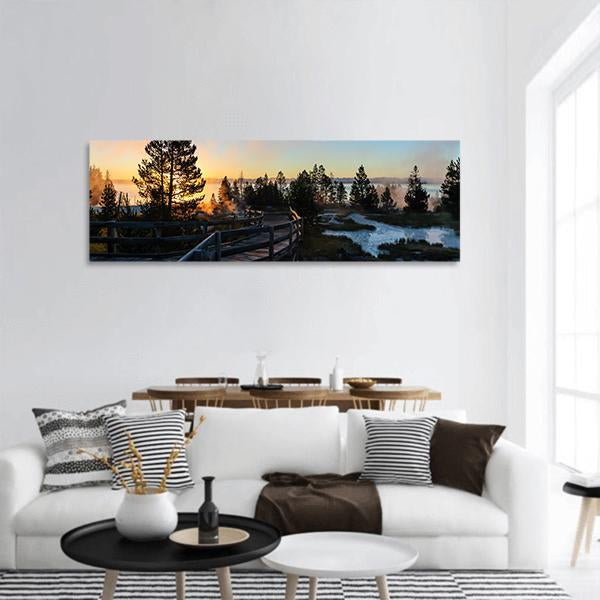Sunrise In Yellowstone National Park Panoramic Canvas Wall Art-1 Piece-36" x 12"-Tiaracle