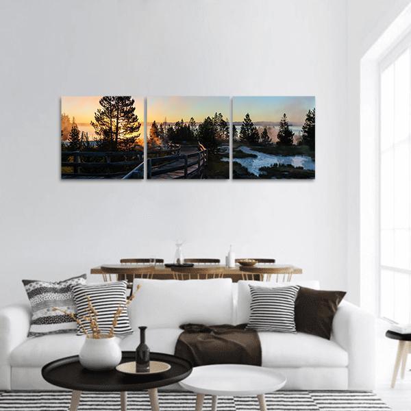 Sunrise In Yellowstone National Park Panoramic Canvas Wall Art-3 Piece-25" x 08"-Tiaracle