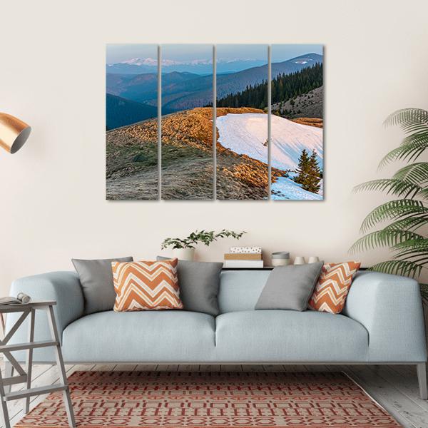 Sunrise Landscape In Spring Carpathian Mountains Canvas Wall Art-4 Horizontal-Gallery Wrap-34" x 24"-Tiaracle