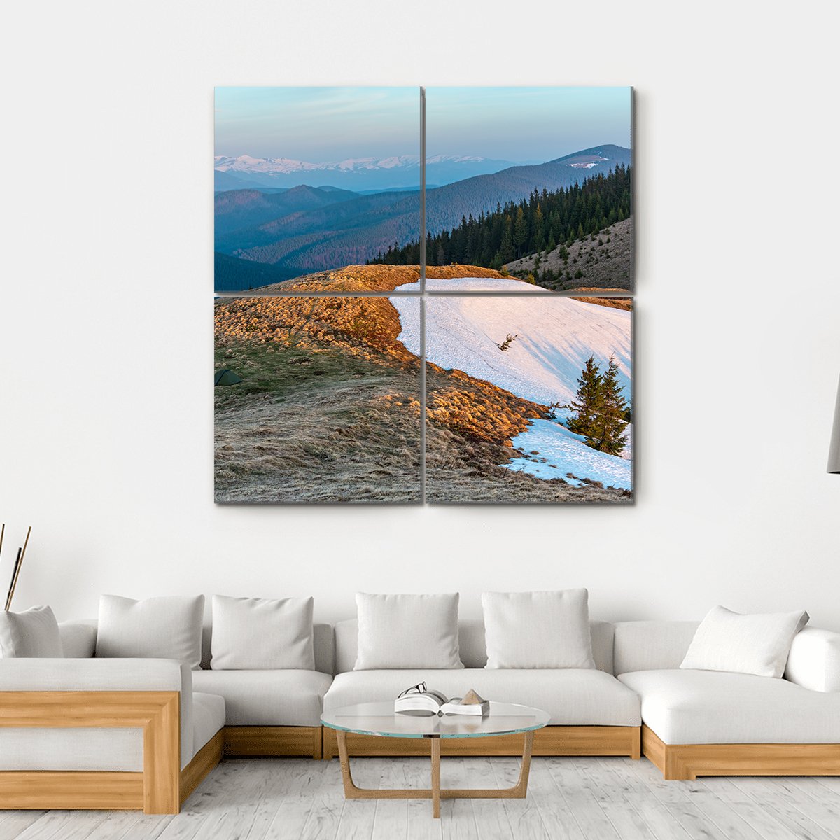 Sunrise Landscape In Spring Carpathian Mountains Canvas Wall Art-4 Square-Gallery Wrap-17" x 17"-Tiaracle