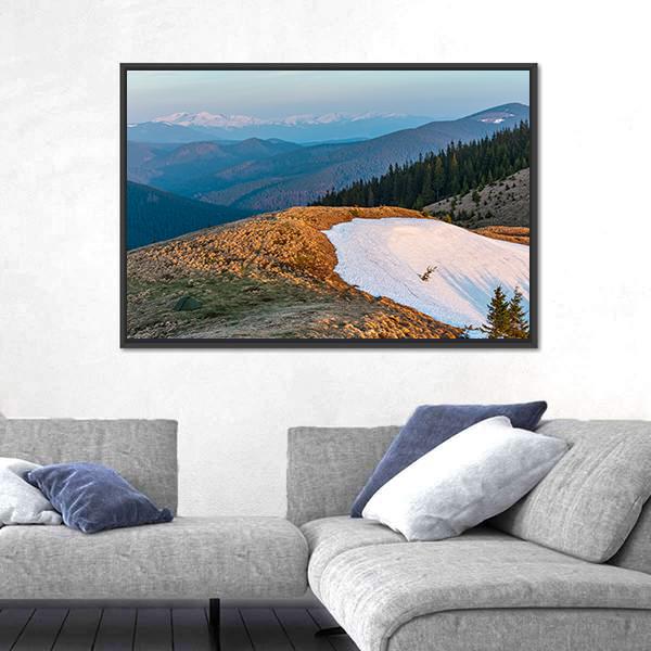 Sunrise Landscape In Spring Carpathian Mountains Canvas Wall Art-3 Horizontal-Gallery Wrap-25" x 16"-Tiaracle