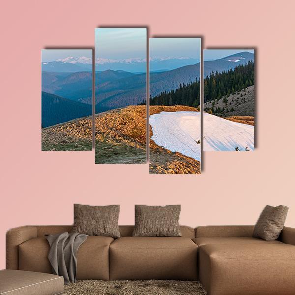 Sunrise Landscape In Spring Carpathian Mountains Canvas Wall Art-4 Pop-Gallery Wrap-50" x 32"-Tiaracle