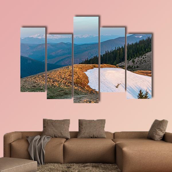 Sunrise Landscape In Spring Carpathian Mountains Canvas Wall Art-5 Pop-Gallery Wrap-47" x 32"-Tiaracle