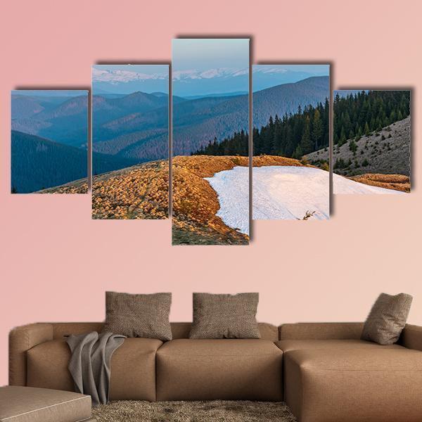 Sunrise Landscape In Spring Carpathian Mountains Canvas Wall Art-5 Star-Gallery Wrap-62" x 32"-Tiaracle