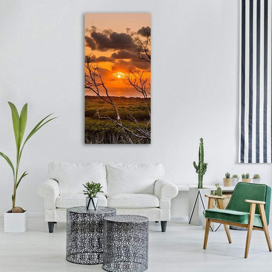 Sunset Coastal Marshland Landscape Vertical Canvas Wall Art - Tiaracle