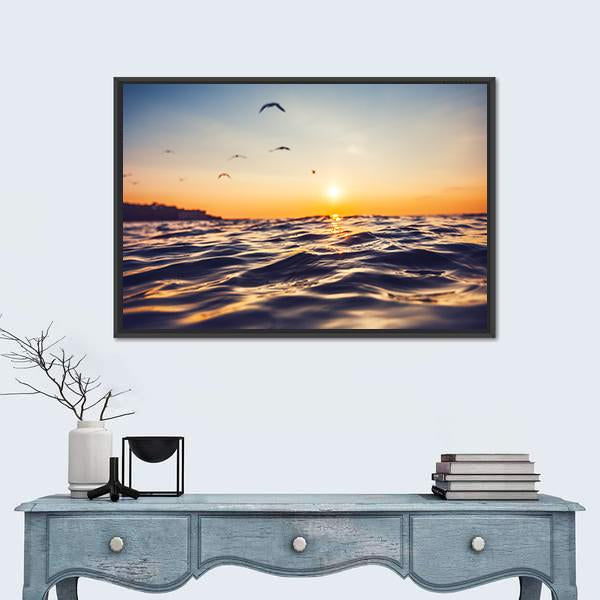 Sunrise Light Shining On Ocean Wave Canvas Wall Art-1 Piece-Floating Frame-24" x 16"-Tiaracle