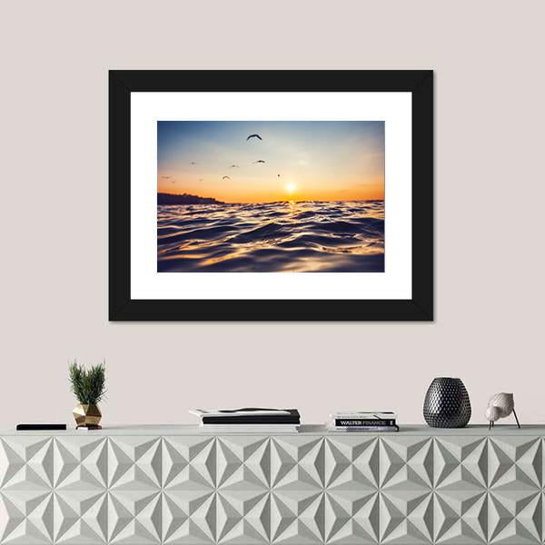 Sunrise Light Shining On Ocean Wave Canvas Wall Art-1 Piece-Framed Print-20" x 16"-Tiaracle