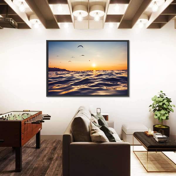 Sunrise Light Shining On Ocean Wave Canvas Wall Art-3 Horizontal-Gallery Wrap-25" x 16"-Tiaracle