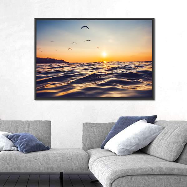 Sunrise Light Shining On Ocean Wave Canvas Wall Art-3 Horizontal-Gallery Wrap-25" x 16"-Tiaracle