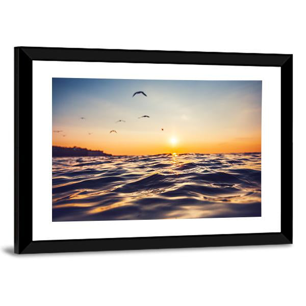 Sunrise Light Shining On Ocean Wave Canvas Wall Art-3 Horizontal-Gallery Wrap-25" x 16"-Tiaracle