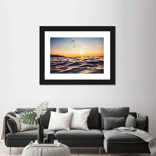 Sunrise Light Shining On Ocean Wave Canvas Wall Art-3 Horizontal-Gallery Wrap-25" x 16"-Tiaracle
