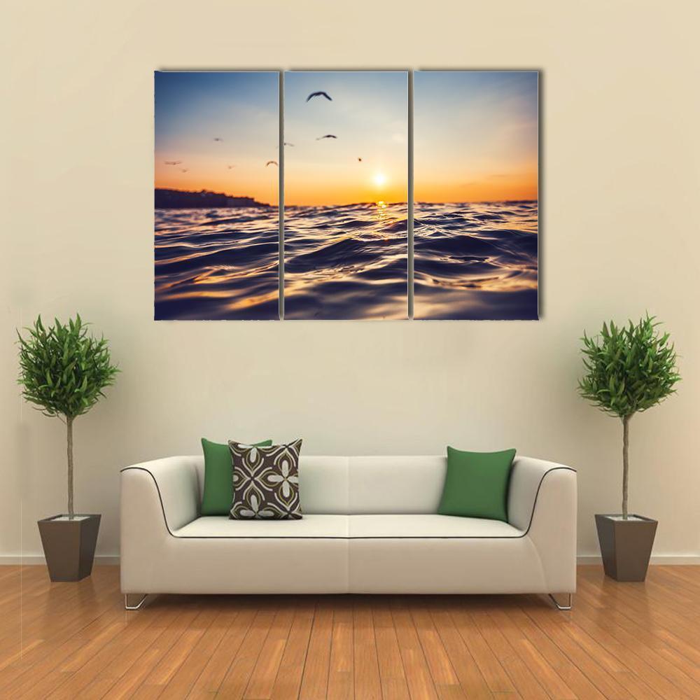 Sunrise Light Shining On Ocean Wave Canvas Wall Art-3 Horizontal-Gallery Wrap-37" x 24"-Tiaracle