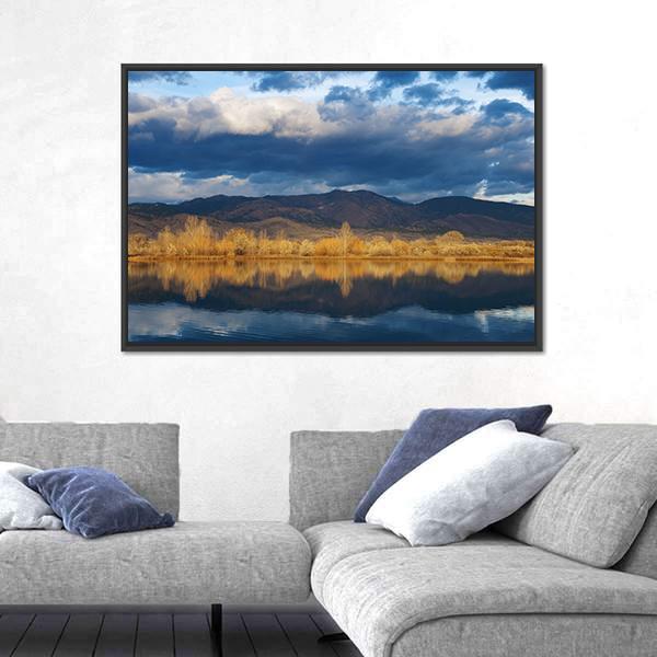Sunrise Lights Up The Edge Of A Lake Canvas Wall Art-3 Horizontal-Gallery Wrap-25" x 16"-Tiaracle